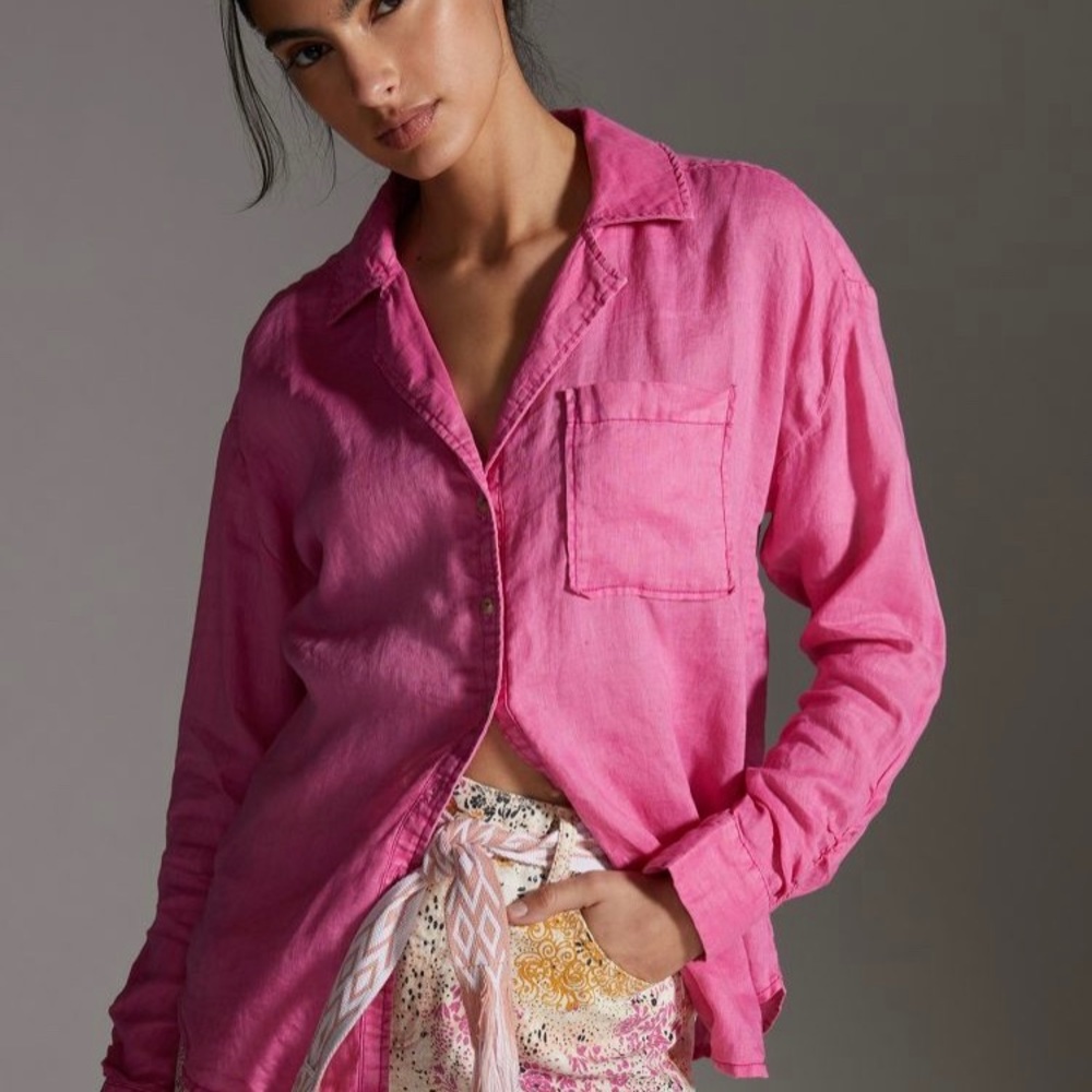 Maeve By Anthropologie Button Down Shirt sz Xs fucsia